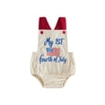 thumbnail image 1 of BemeyourBBs Newborn Baby Boy Girl My First 4th of July Outfit Patriot Independent Day Summer Clothes Romper Overalls USA Flag Embroidery Sleeveless Square Neck Backless Jumpsuit Bodysuit Overalls, 1 of 9