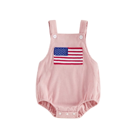 BemeyourBBs Newborn Baby Boy Girl My First 4th of July Outfit Patriot Independent Day Summer Clothes Romper Overalls USA Flag Embroidery Sleeveless Square Neck Backless Jumpsuit Bodysuit Overalls