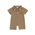thumbnail image 1 of BemeyourBBs Newborn Baby Boy Girl Football Outfit Striped Rugby Romper Button Down Collared Short Sleeve Jumpsuit Fall Winter Clothes Coming Home Outfit, 1 of 9
