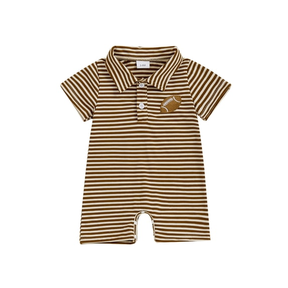 BemeyourBBs Newborn Baby Boy Girl Football Outfit Striped Rugby Romper Button Down Collared Short Sleeve Jumpsuit Fall Winter Clothes Coming Home Outfit