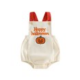 thumbnail image 1 of BemeyourBBs Newborn Baby Boy Girl Happy Halloween Outfit Infant Baby Boys Girls Summer Fall Clothes Bubble Romper Overalls Cute Pumpkin Letters Embroidery Sleeveless Square Neck Bodysuit Playsuit, 1 of 9