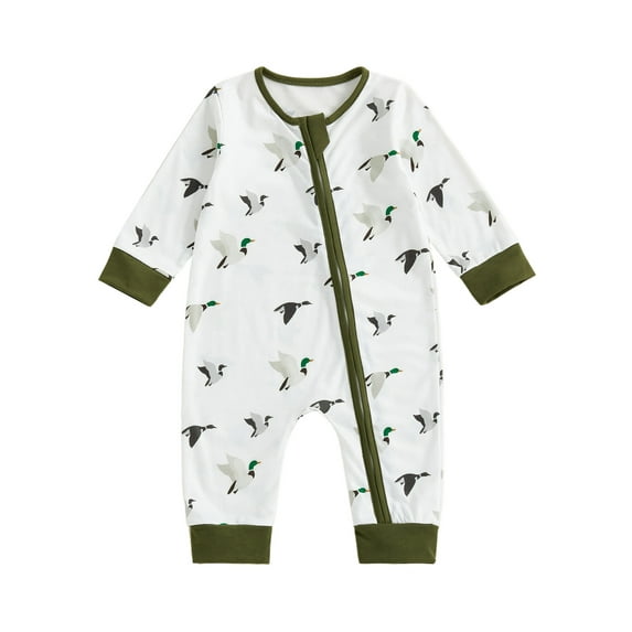 BemeyourBBs Newborn Baby Boy Girl Hunting Duck Outfits Mallard Romper One Piece Long Sleeve Zip Jumpsuit Spring Fall Winter Clothes