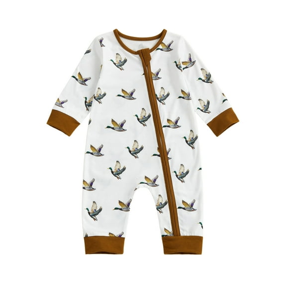 BemeyourBBs Newborn Baby Boy Girl Hunting Duck Outfits Mallard Romper One Piece Long Sleeve Zip Jumpsuit Spring Fall Winter Clothes