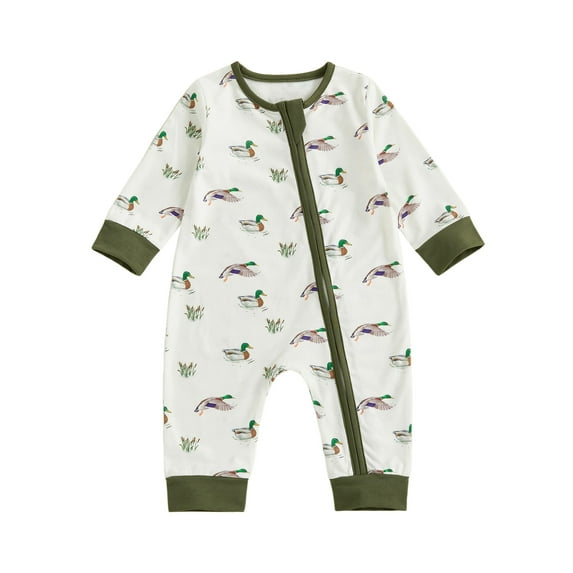 BemeyourBBs Newborn Baby Boy Girl Hunting Duck Outfits Mallard Romper One Piece Long Sleeve Zip Jumpsuit Spring Fall Winter Clothes