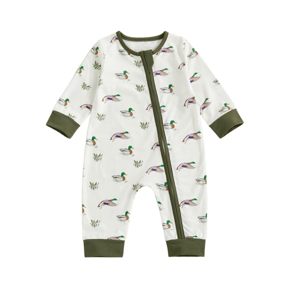 BemeyourBBs Newborn Baby Boy Girl Hunting Duck Outfits Mallard Romper One Piece Long Sleeve Zip Jumpsuit Spring Fall Winter Clothes