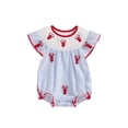 thumbnail image 1 of BemeyourBBs Newborn Baby Boy Girl Lobster Bubble Romper Crab Crawfish Embroidery Clothes Ruffle Short Sleeve Smocked Bodysuit Summer Outfits, 1 of 9