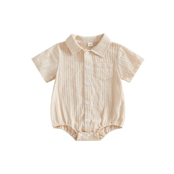 BemeyourBBs Newborn Baby Boy Girl Summer Clothes Collared Shirt Bubble Romper Dress Shirt Short Sleeve Button Down Shirt Bodysuit With Pocket Baby Boy Church Outfit