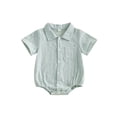 thumbnail image 1 of BemeyourBBs Newborn Baby Boy Girl Summer Clothes Collared Shirt Bubble Romper Dress Shirt Short Sleeve Button Down Shirt Bodysuit With Pocket Baby Boy Church Outfit, 1 of 9