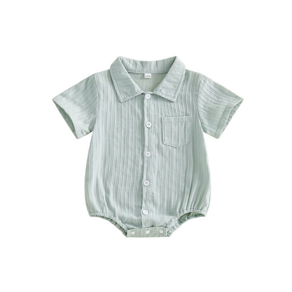 BemeyourBBs Newborn Baby Boy Girl Summer Clothes Collared Shirt Bubble Romper Dress Shirt Short Sleeve Button Down Shirt Bodysuit With Pocket Baby Boy Church Outfit