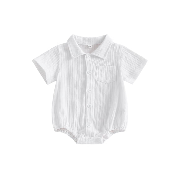 BemeyourBBs Newborn Baby Boy Girl Summer Clothes Collared Shirt Bubble Romper Dress Shirt Short Sleeve Button Down Shirt Bodysuit With Pocket Baby Boy Church Outfit