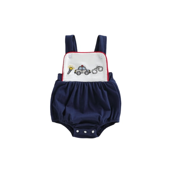 BemeyourBBs Newborn Baby Boy Girl Summer Clothes Firefighter Police Outfit Bubble Romper Overalls Loose Fit Firefighting Embroidered Sleeveless Infant Jumpsuit Bodysuit Playsuit