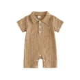 thumbnail image 1 of BemeyourBBs Newborn Baby Boy Girl Summer Clothes One Piece Outfit Romper Jacquard Textured Button Collared Short Sleeve Infant Jumpsuit with Chest Pocket, 1 of 9