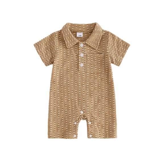BemeyourBBs Newborn Baby Boy Girl Summer Clothes One Piece Outfit Romper Jacquard Textured Button Collared Short Sleeve Infant Jumpsuit with Chest Pocket