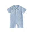thumbnail image 1 of BemeyourBBs Newborn Baby Boy Girl Summer Clothes One Piece Outfit Romper Jacquard Textured Button Collared Short Sleeve Infant Jumpsuit with Chest Pocket, 1 of 9