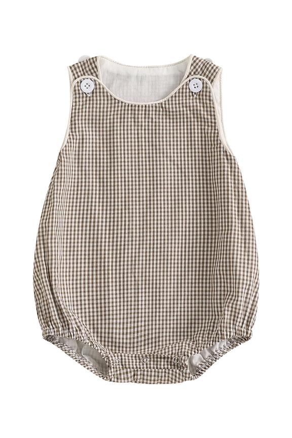 Newborn Baby Boy Girl Summer Clothes Plaid Gingham Bubble Romper Overalls One Piece Outfit Sleeveless Bodysuit Playsuit Jumpsuit