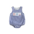 thumbnail image 1 of BemeyourBBs Newborn Baby Boy Girl Summer Clothes Plaid Gingham Bubble Romper Sleeveless Cute Sailboat Embroidery Plaid Print Bodysuit Playsuit Infant Baby Boys Summer Outfit, 1 of 9