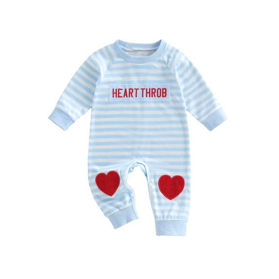 BemeyourBBs Newborn Baby Boy Girl Valentines Day Outfits Striped Plaid Romper Long Sleeve Crew Neck Heart Letters Embroidery Jumpsuit Cute Fall Winter Spring Clothes