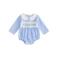 thumbnail image 1 of BemeyourBBs Newborn Baby Boy Little Brother Outfit Infant Baby Boys Spring Fall Clothes Gingham Plaid Bubble Romper Long Sleeve Letter Embroidery Doll Collar Smocked Bodysuit Jumpsuit, 1 of 9