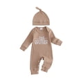 thumbnail image 1 of BemeyourBBs Newborn Baby Boy Little Brother Outfit Rib Knit Romper Letter Embroidered Long Sleeve Infant Spring Fall Winter Clothes Bodysuits Jumpsuits with Hat, 1 of 9