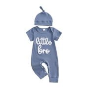 BemeyourBBs Newborn Baby Boy Little Brother Outfits Cute Little Bro Letters Rib Romper Short Sleeve Full Length Jumpsuit Hat Infant Spring Summer Clothes
