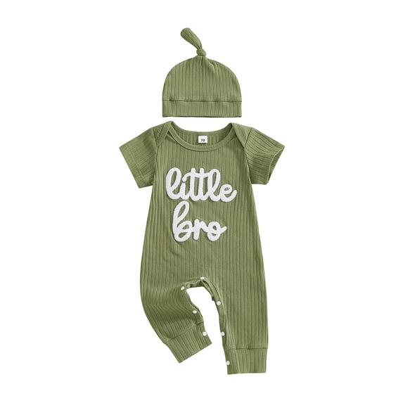 BemeyourBBs Newborn Baby Boy Little Brother Outfits Cute Little Bro Letters Rib Romper Short Sleeve Full Length Jumpsuit Hat Infant Spring Summer Clothes