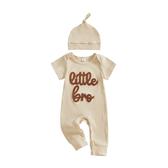 BemeyourBBs Newborn Baby Boy Little Brother Outfits Cute Little Bro Letters Rib Romper Short Sleeve Full Length Jumpsuit Hat Infant Spring Summer Clothes