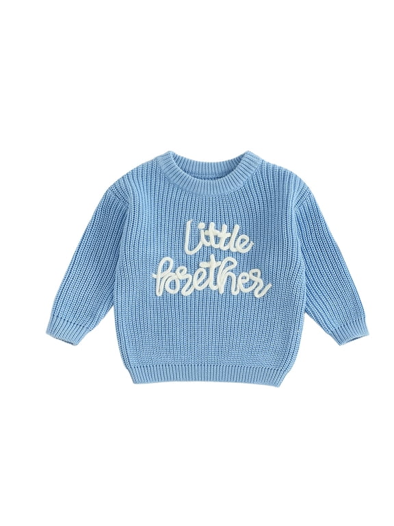 Newborn Baby Boy Little Brother Outfits Spring Fall Winter Sweater Long Sleeve Crew Neck Letter Embroidery Knit Tops Clothes