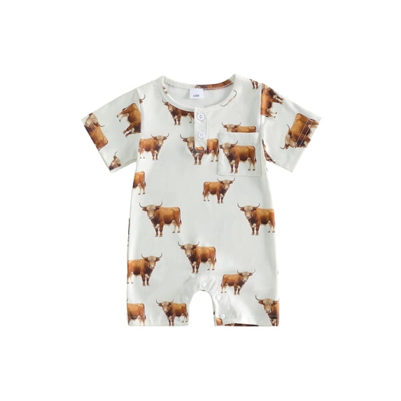 BemeyourBBs Newborn Baby Boy Mallard Duck Outfit Infant Baby Boys Summer Clothes Romper Shors Short Sleeve Duck Cattle Print Jumpsuit with Chest Pocket One Piece Playsuit