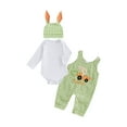 thumbnail image 1 of BemeyourBBs Newborn Baby Boy My First Easter Outfit Long Sleeve Romper Bunny Embroidery Plaid Overalls Jumpsuit Rabbit Ears Hat 3 Piece Spring Set, 1 of 9