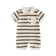 thumbnail image 1 of BemeyourBBs Newborn Baby Boy Summer Clothes Outfit Striped Waffled Knit Romper Cute Short Sleeve Collared Button-up Chest Pocket Jumpsuit Bodysuit 0 3 6 9 12 18 Months, 1 of 9
