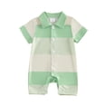 thumbnail image 1 of BemeyourBBs Newborn Baby Boy Summer Clothes Romper One Piece Outfit 0 3 6 12 18 Months Contrast Color Stripes Collar Short Sleeve Button Down Jumpsuit Shorts, 1 of 9