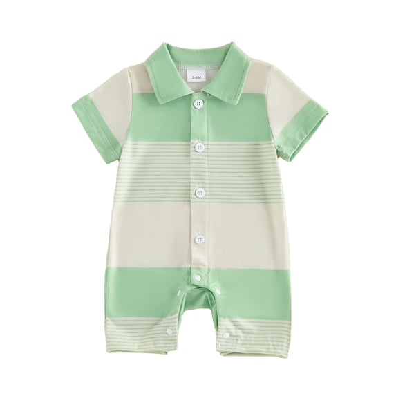 BemeyourBBs Newborn Baby Boy Summer Clothes Romper One Piece Outfit 0 3 6 12 18 Months Contrast Color Stripes Collar Short Sleeve Button Down Jumpsuit Shorts