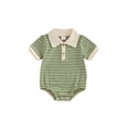 thumbnail image 1 of BemeyourBBs Newborn Baby Boy Summer Clothes Striped Bubble Romper Infant Boy Contrast Color Short Sleeve Turn Down Collar Button Up Shirt Bodysuit Jumpsuit, 1 of 9