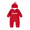 thumbnail image 1 of BemeyourBBs Newborn Baby Boy Valentines Day Outfit One Piece Jumpsuit Loved Letter Long Sleeve Romper and Hat Set Clothes, 1 of 7