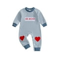 thumbnail image 1 of BemeyourBBs Newborn Baby Boy Valentines Day Romper Outfits Waffle Knit Stripe Romper Cute Letters Heart Embroidery Long Sleeve Jumpsuit Spring Clothes, 1 of 9