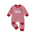 thumbnail image 1 of BemeyourBBs Newborn Baby Boy Valentines Day Romper Outfits Waffle Knit Stripe Romper Cute Letters Heart Embroidery Long Sleeve Jumpsuit Spring Clothes, 1 of 9