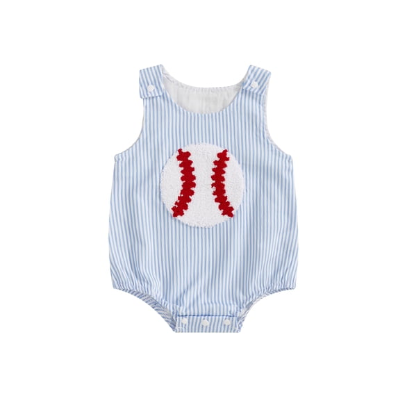 BemeyourBBs Newborn Baby Boys Girls Summer Clothes Infant Baby Baseball Outfit Bubble Romper Overalls Baseball Embroidery Stripe Sleeveless Bodysuits Jumpsuits Playsuit
