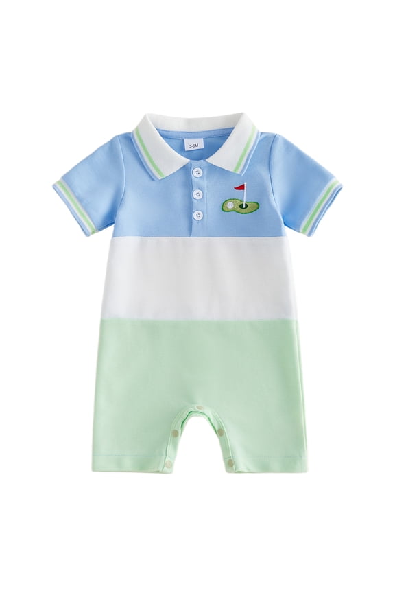 Newborn Baby Boys Golf Outfits Rompers Golf Embroidered Turn Down Collar Button Short Sleeve Bodysuits Jumpsuits Infant Summer Clothes