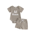thumbnail image 1 of BemeyourBBs Newborn Baby Boys Summer Clothes Cute Infant Baby Boy Lil Bean Outfits Waffled Striped Short Sleeve Romper Tops Shorts 2Pcs Set, 1 of 9