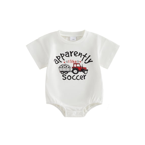 BemeyourBBs Newborn Baby Boys Summer Clothes Infant Baby Boys Football Outfit Bubble Romper Soccer in Tractor Print Short Sleeve Bodysuit Playsuit Jumpsuit