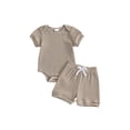 thumbnail image 1 of BemeyourBBs Newborn Baby Boys Summer Clothes Infant Boys 2 Pieces Outfit Waffle Knit Short Sleeve Solid Color Romper and Drawstring Shorts Set, 1 of 9