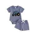 thumbnail image 1 of BemeyourBBs Newborn Baby Boys Summer Clothes Waffle Knit 2 Pieces Outfits Cute Tractor Embroidery Short Sleeve Romper Tops and Pockets Shorts Set, 1 of 9