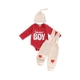 thumbnail image 1 of BemeyourBBs Newborn Baby Boys Valentines Day Outfits Lover Boy Letters Embroidery Long Sleeve Romper with Overalls Pants Set Cute Infant Spring Clothes, 1 of 9