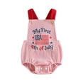 thumbnail image 1 of BemeyourBBs Newborn Baby My First 4th of July Outfit Baby Boy Girl Patriotic Independence Day Outfit Summer Bubble Romper Overalls Letter USA Flag Embroidery Sleeveless Jumpsuit Overalls, 1 of 9