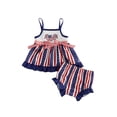 thumbnail image 1 of BemeyourBBs Newborn Baby Girl 4th of July Outfit Baby Girl Patriot Independent Day Clothes Red White Blue Stripe Star Print Strap Cami Tops Shorts Set Baby Girls Summer 2-Piece Outfit, 1 of 9