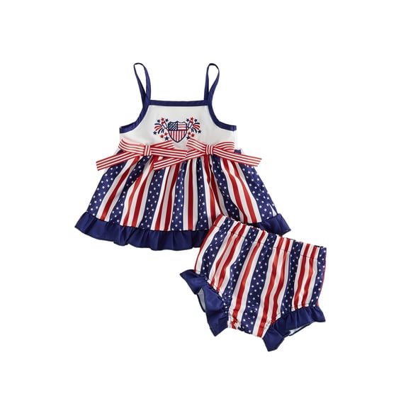 BemeyourBBs Newborn Baby Girl 4th of July Outfit Baby Girl Patriot Independent Day Clothes Red White Blue Stripe Star Print Strap Cami Tops Shorts Set Baby Girls Summer 2-Piece Outfit