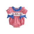 thumbnail image 1 of BemeyourBBs Newborn Baby Girl 4th of July Outfit Patriot Independence Day Clothes Summer Gingham Bubble Romper Flag Firework Embroidery Short Sleeve Plaid Bodysuit Playsuit Baby Fourth of July Outfit, 1 of 9