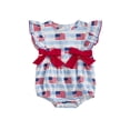 thumbnail image 1 of BemeyourBBs Newborn Baby Girl 4th of July Outfit Summer Bubble Romper Patriotic Independent Day Clothes Ruffle Sleeve American Flag Stripes Print Bodysuit Playsuit Fourth of July Outfits, 1 of 8