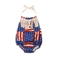 thumbnail image 1 of BemeyourBBs Newborn Baby Girl 4th of July Outfit Summer Tassel Romper Patriotic Independent Day Clothes Sleeveless Strap Halter American Flag Print Backless Bodysuit Playsuit Fourth of July Outfits, 1 of 7