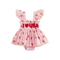 thumbnail image 1 of BemeyourBBs Newborn Baby Girl 4th of July Romper Dress Outfit Patriotic Independent Day Summer Smocked Dress Cute I Love USA Letters Embroidery Flying Sleeve Star Print Tulle Tutu Dress Playsuit, 1 of 9